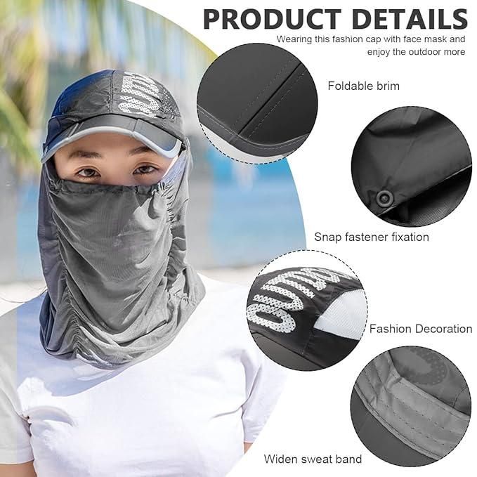 Sun Cap with Detachable Cotton Face Cover For Women c5fu54-ny