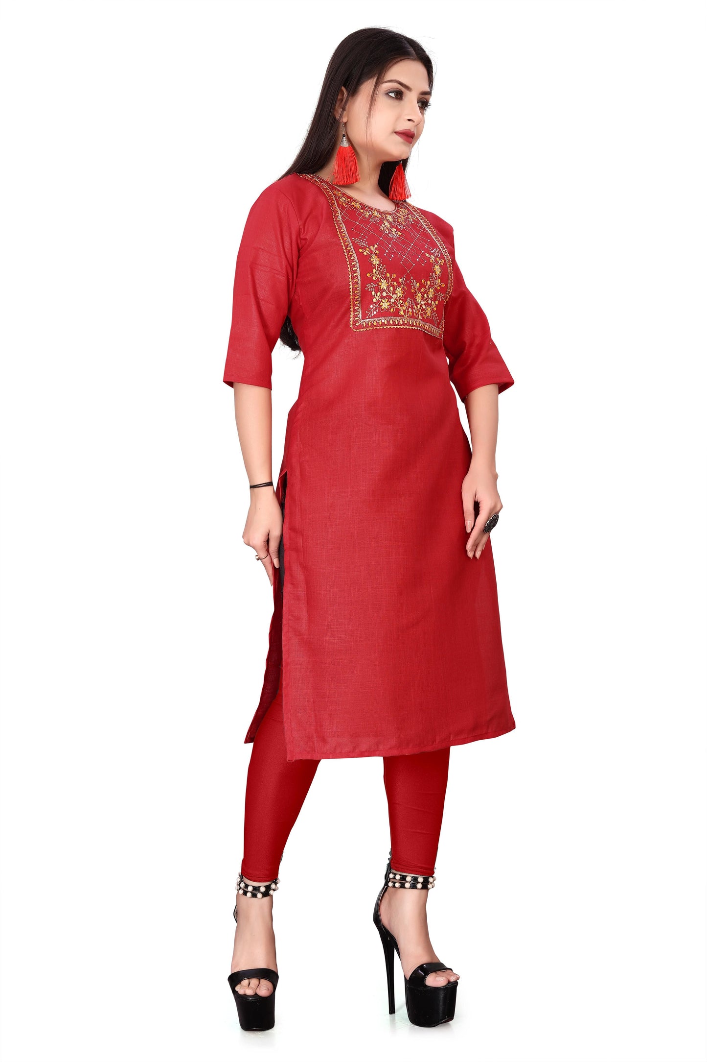 Women's Embroidery Cotton Slub Kurti c5fu54-ny
