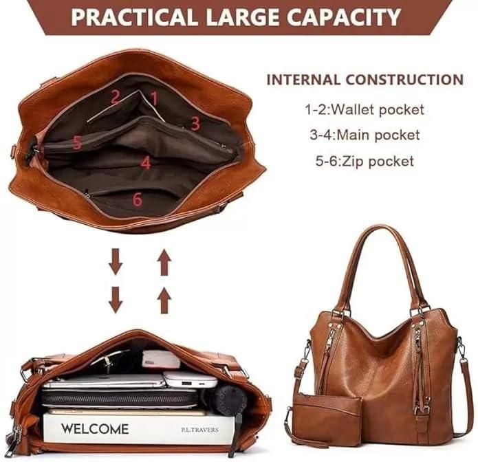 Tote Bags For Women PU Leather Hobo Bags for Women Purse Stylish 2 in 1 Handbags with Shoulder Strap Ladies Office Bag c5fu54-ny