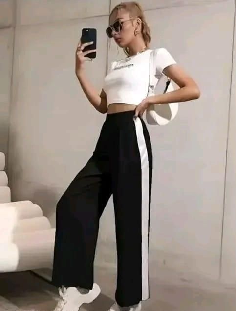 Women's Hight Waist Wide-Leg Jogger Pant Black & White Stripe c5fu54-ny