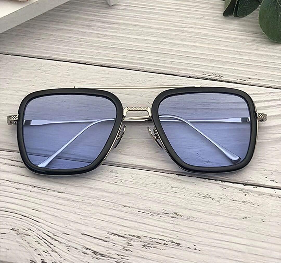 Unisex Blue Silver Retro Square Sunglass c5fu54-ny