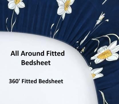 Snooze Glace Cotton Elastic Fitted Queen Size Double Bedsheets ( Pack of 1 ) c5fu54-ny