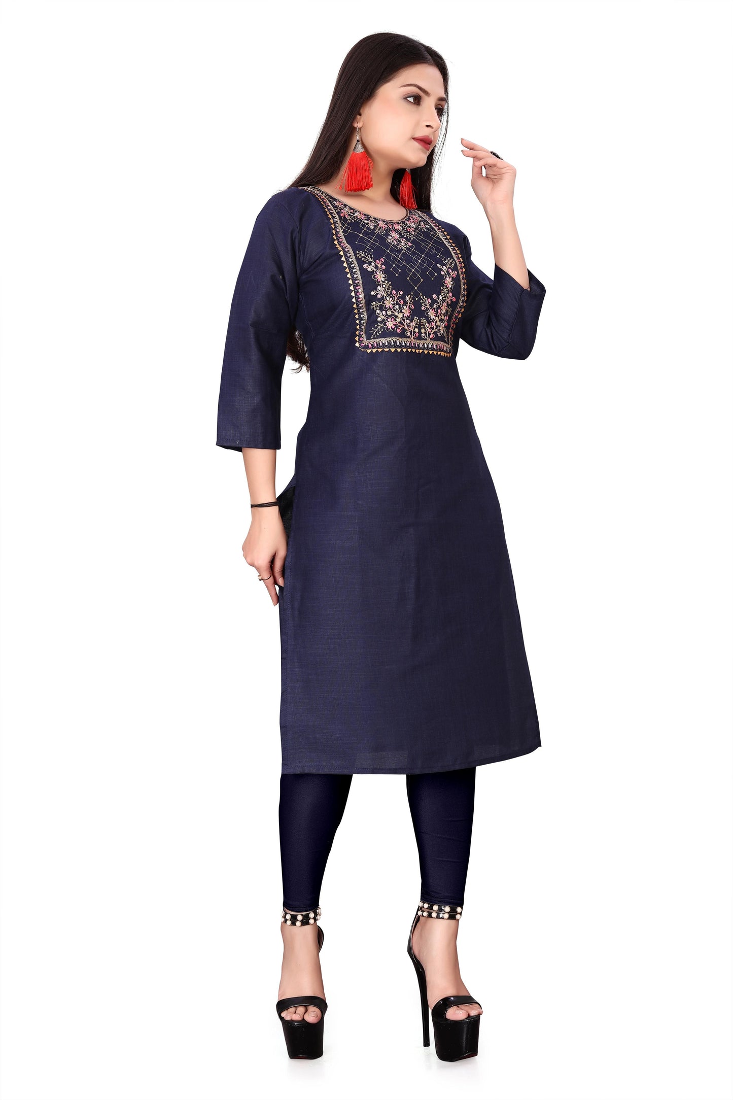 Women's Embroidery Cotton Slub Kurti c5fu54-ny