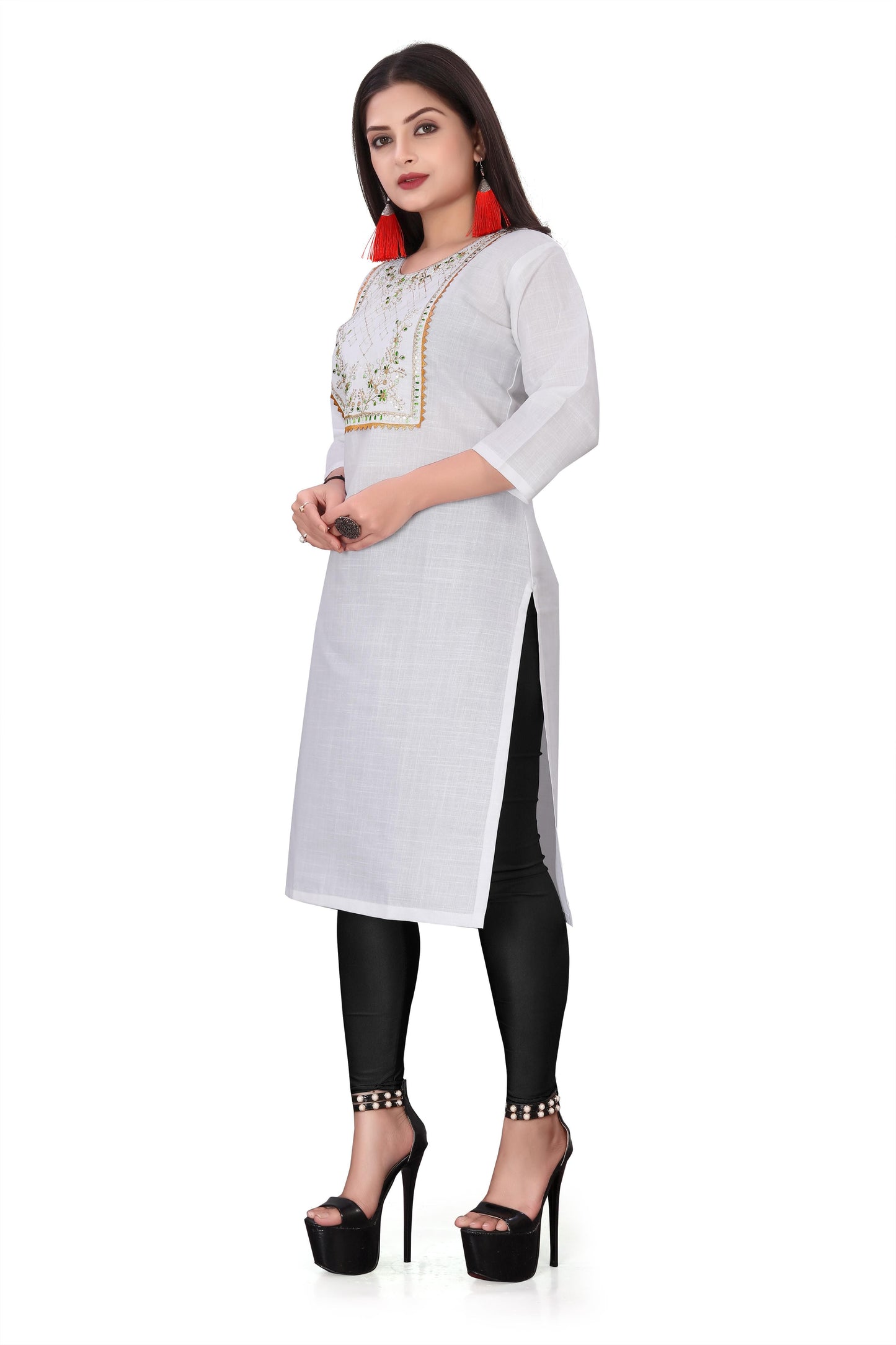 Women's Embroidery Cotton Slub Kurti c5fu54-ny