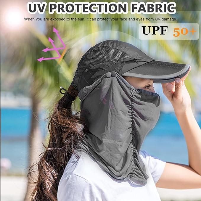 Sun Cap with Detachable Cotton Face Cover For Women c5fu54-ny