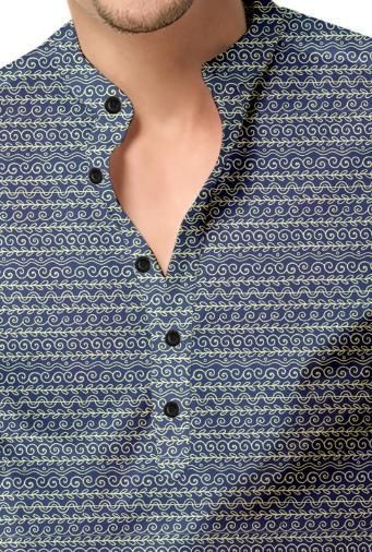 Men's Printed Spread Collar Casual Shirt Navy Blue c5fu54-ny