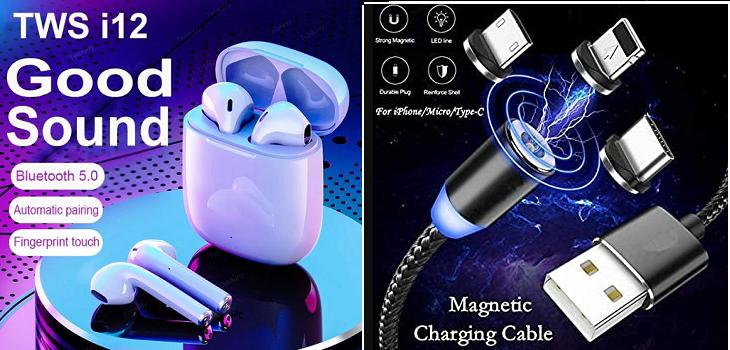 1 Pices of i12 TWS & 1 pices of 3 in 1 Magnet Cable (Combo) c5fu54-ny