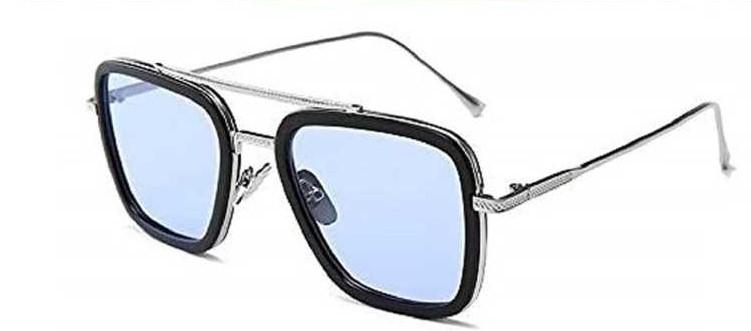 Unisex Blue Silver Retro Square Sunglass c5fu54-ny