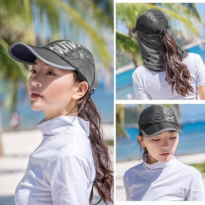 Sun Cap with Detachable Cotton Face Cover For Women c5fu54-ny