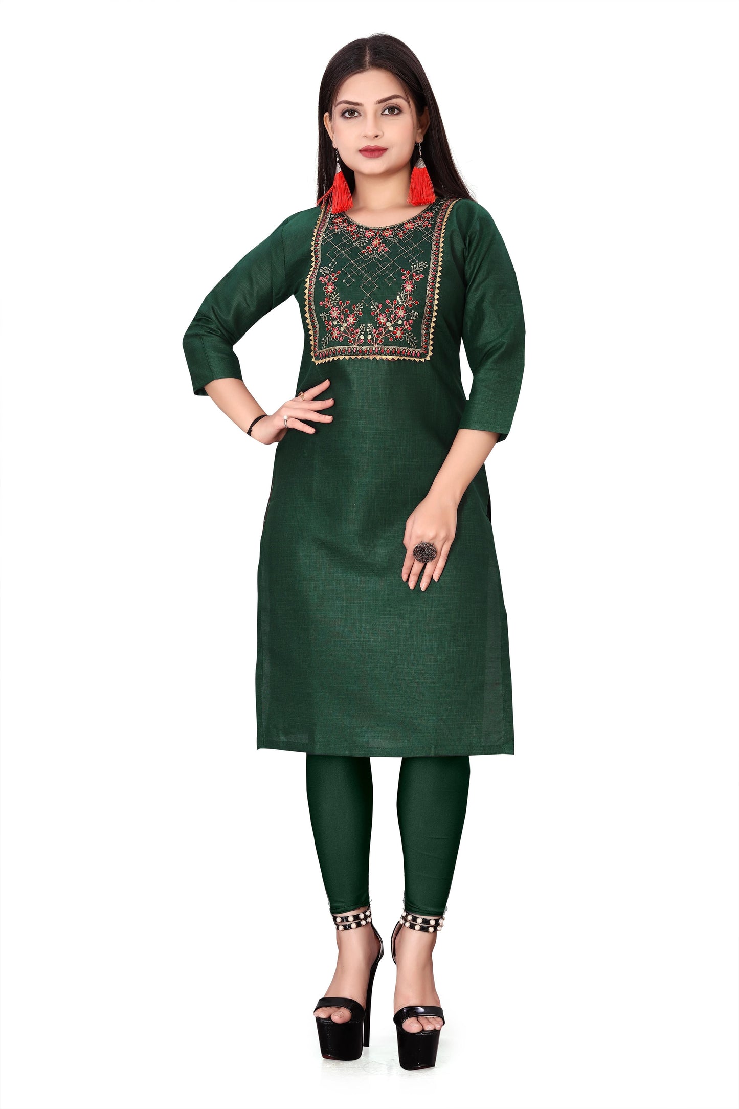 Women's Embroidery Cotton Slub Kurti c5fu54-ny