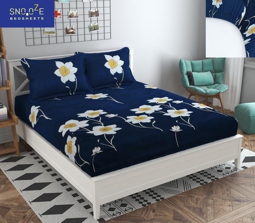 Snooze Glace Cotton Elastic Fitted Queen Size Double Bedsheets ( Pack of 1 ) c5fu54-ny