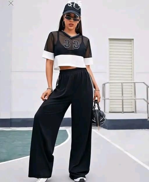 Women's Hight Waist Wide-Leg Jogger Pant Black & White Stripe c5fu54-ny