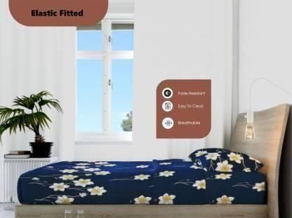 Snooze Glace Cotton Elastic Fitted Queen Size Double Bedsheets ( Pack of 1 ) c5fu54-ny