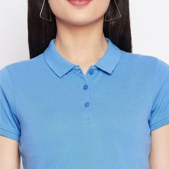 Ketex Sky Blue Cotton Blend Polo Neck Tshirt c5fu54-ny