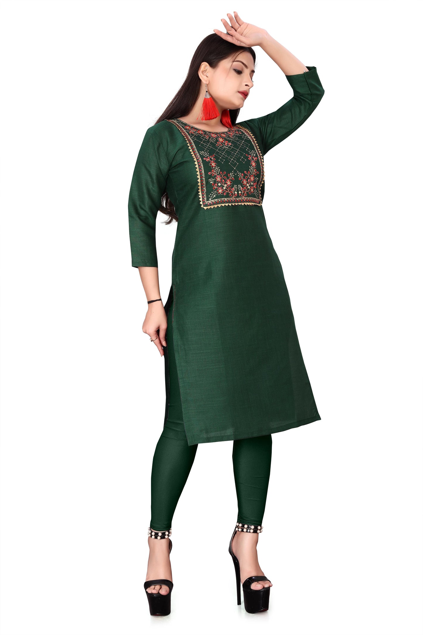 Women's Embroidery Cotton Slub Kurti c5fu54-ny