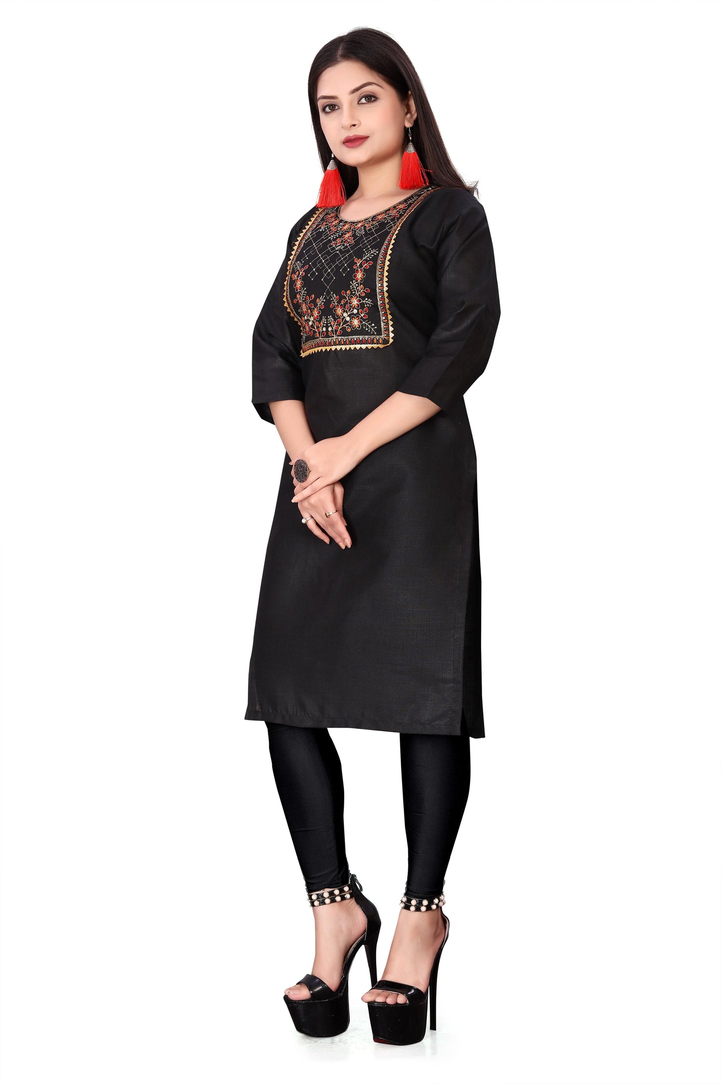 Women's Embroidery Cotton Slub Kurti c5fu54-ny