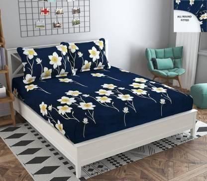 Snooze Glace Cotton Elastic Fitted Queen Size Double Bedsheets ( Pack of 1 ) c5fu54-ny