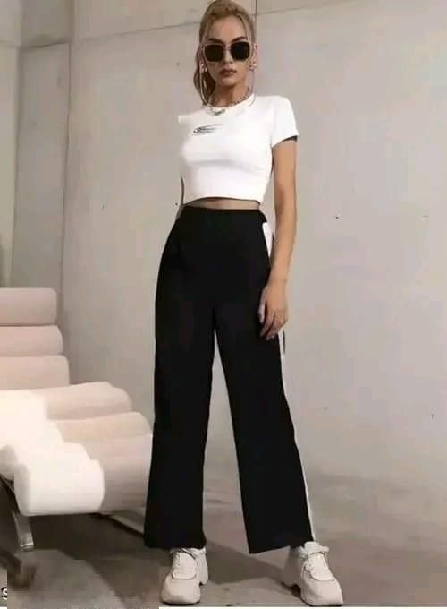 Women's Hight Waist Wide-Leg Jogger Pant Black & White Stripe c5fu54-ny