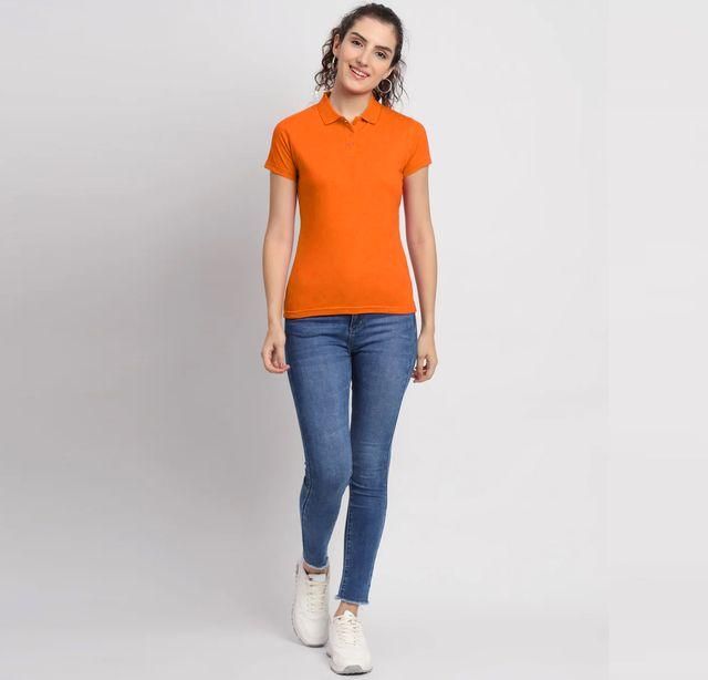 Ketex Orange Cotton Blend Polo Neck Tshirt c5fu54-ny