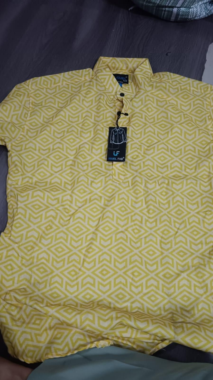 Men's Printed Spread Collar Casual Shirt Yellow c5fu54-ny