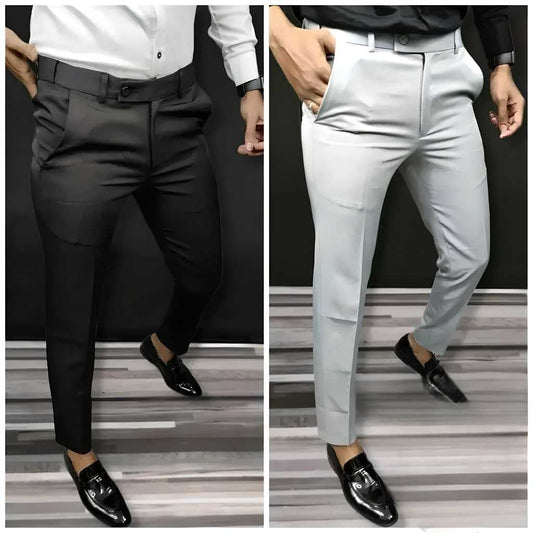 Lycra Solid Slim Fit Mens Formal Trouser Pack of 2 c5fu54-ny