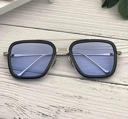 Unisex Blue Silver Retro Square Sunglass c5fu54-ny