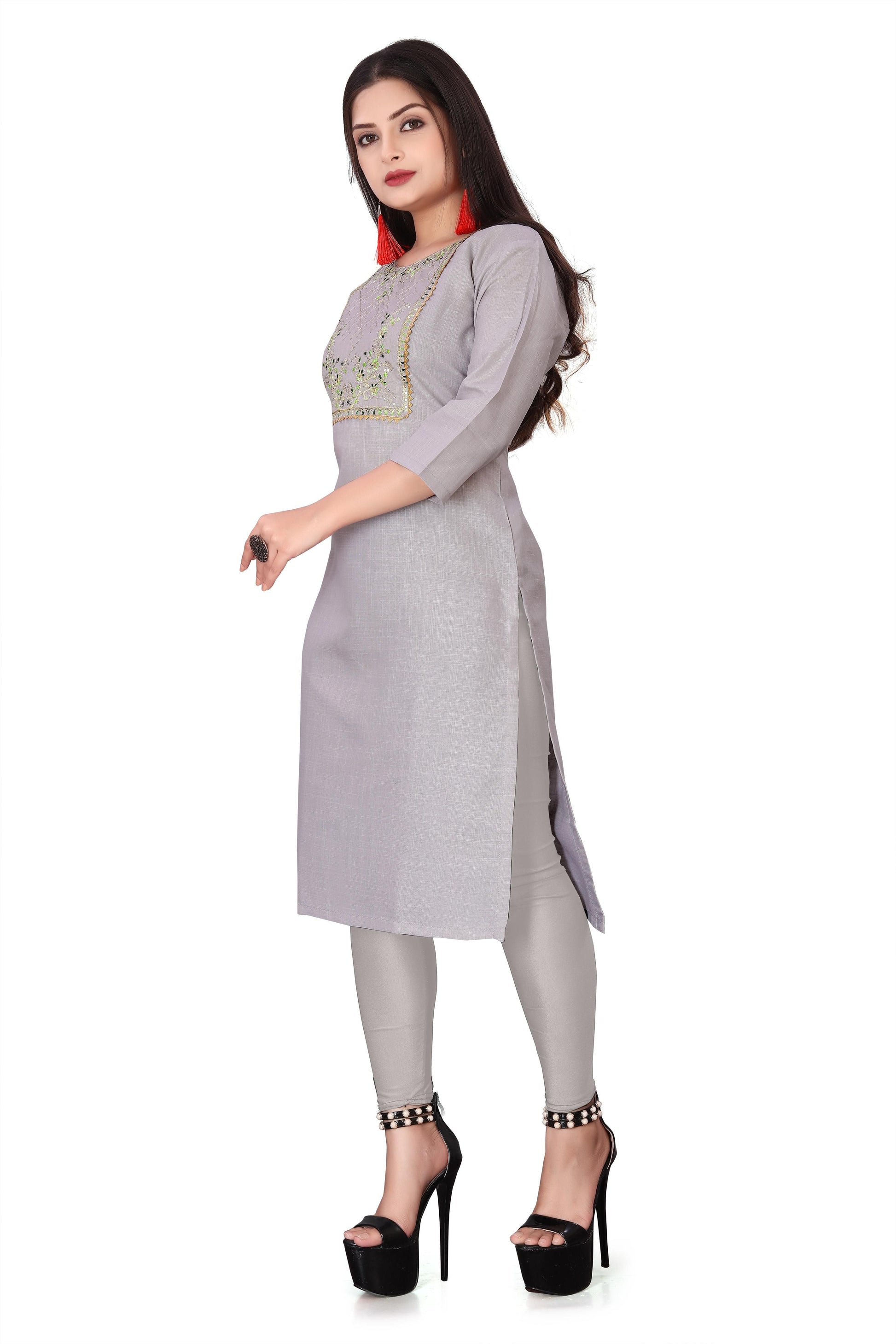 Women's Embroidery Cotton Slub Kurti c5fu54-ny