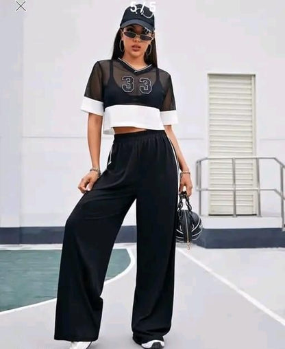 Women's Hight Waist Wide-Leg Jogger Pant Black & White Stripe c5fu54-ny
