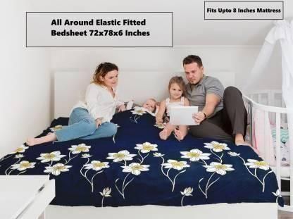 Snooze Glace Cotton Elastic Fitted Queen Size Double Bedsheets ( Pack of 1 ) c5fu54-ny
