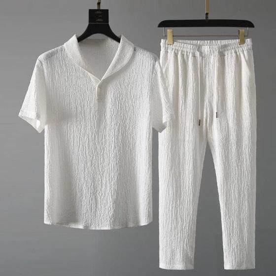 Men's Crinkled Co-Ord Set White c5fu54-ny