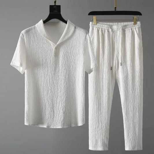 Men's Crinkled Co-Ord Set White c5fu54-ny