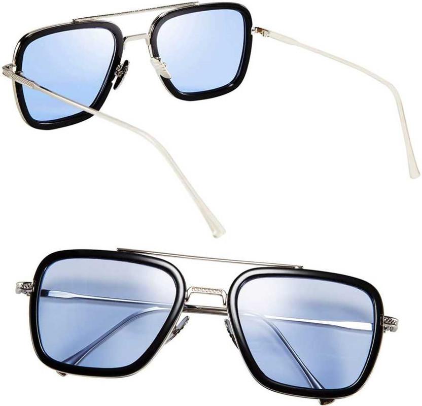 Unisex Blue Silver Retro Square Sunglass c5fu54-ny