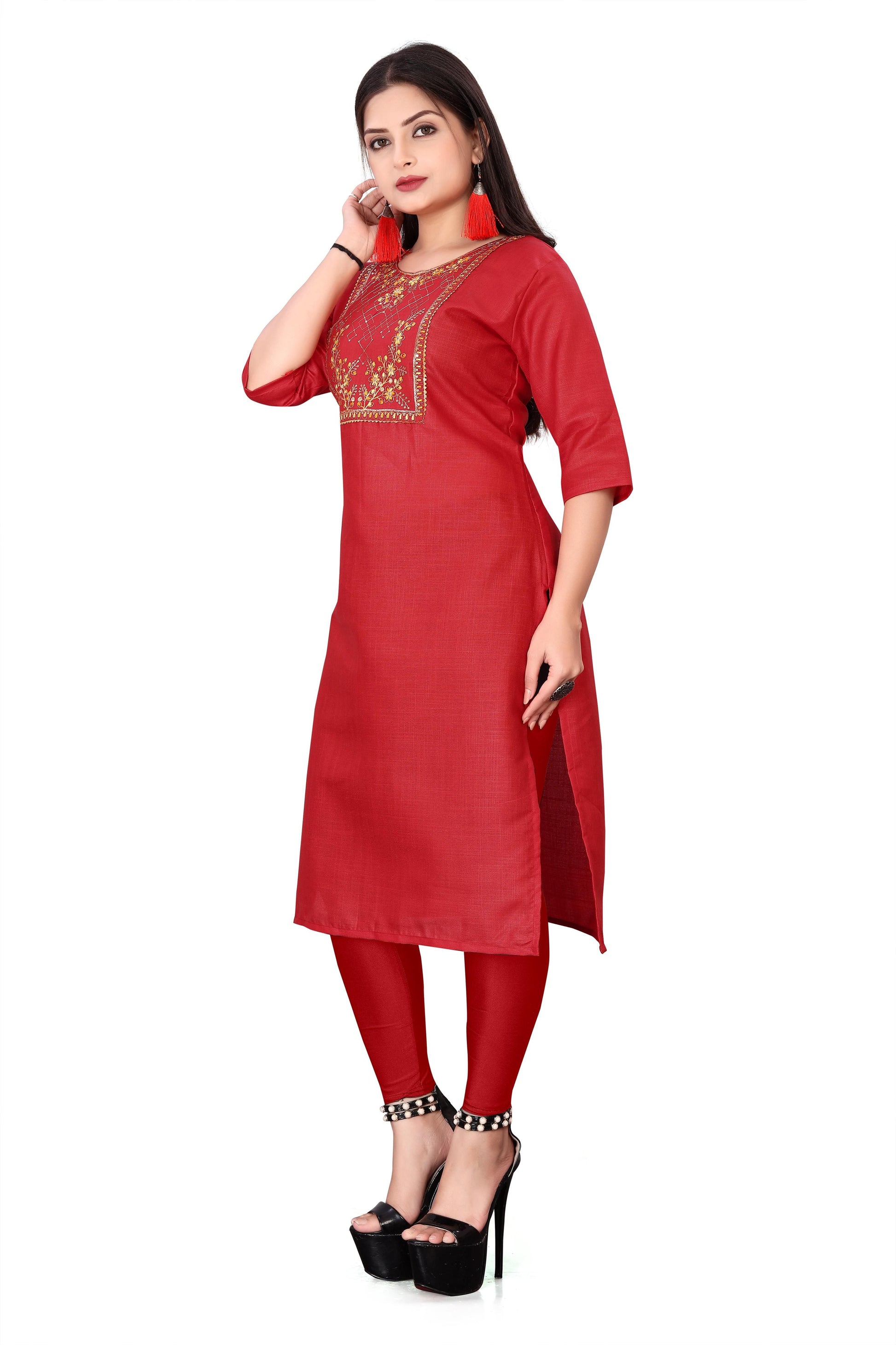 Women's Embroidery Cotton Slub Kurti c5fu54-ny