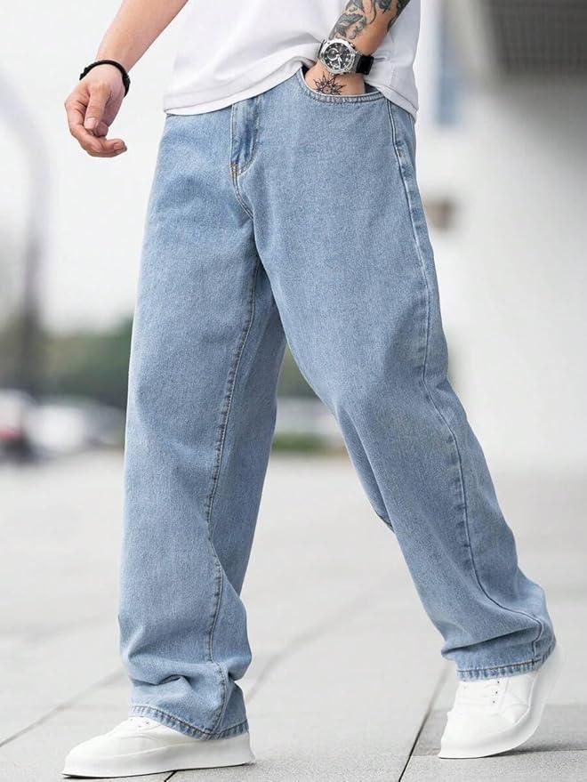 Men's Loose Fit Mid Rise Light Blue Jeans c5fu54-ny