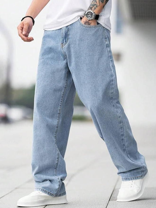 Men's Loose Fit Mid Rise Light Blue Jeans c5fu54-ny