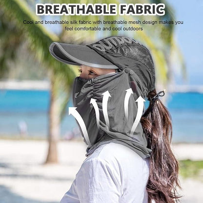 Sun Cap with Detachable Cotton Face Cover For Women c5fu54-ny