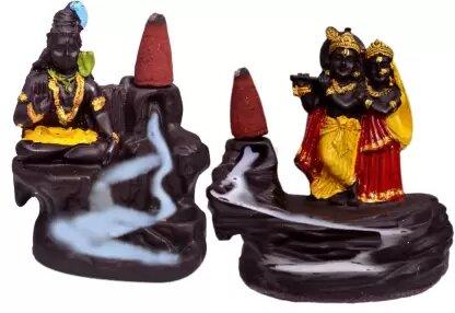 Backflow Smoke RadhaKrishn & Shiva with 20 Smoke Incense Cone For Living Room, Bed room, Office and Home D�cor ? 10 cm c5fu54-ny