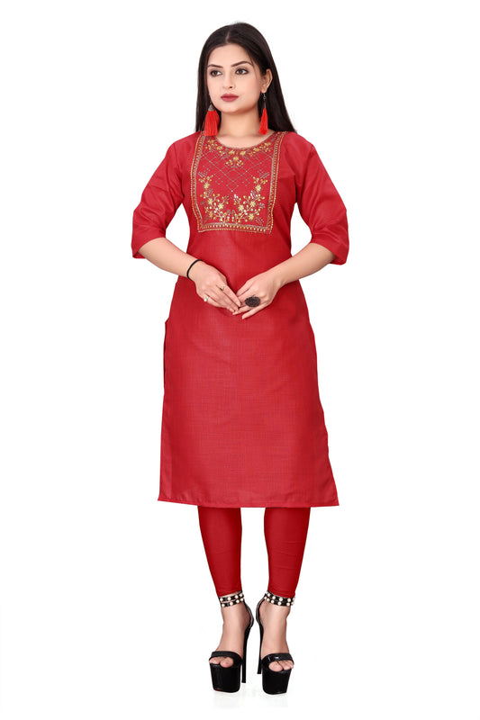 Women's Embroidery Cotton Slub Kurti c5fu54-ny