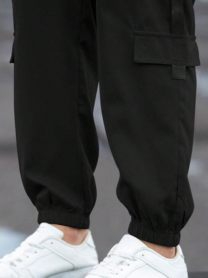 Men's Solid Cargo Pant Black c5fu54-ny
