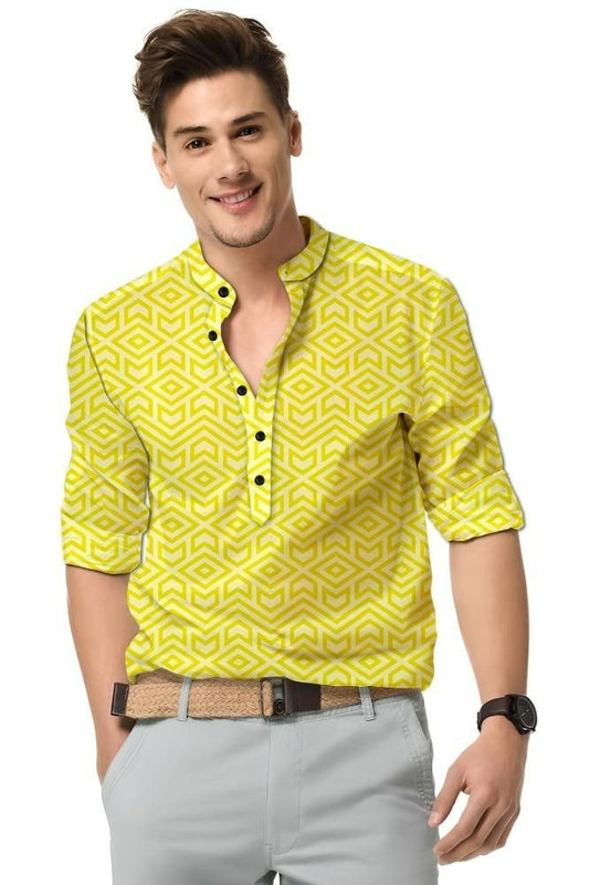 Men's Printed Spread Collar Casual Shirt Yellow c5fu54-ny