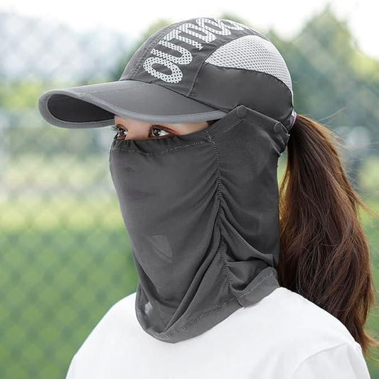 Sun Cap with Detachable Cotton Face Cover For Women c5fu54-ny