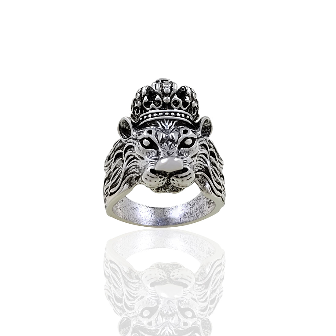 Silver plated chain with silver plated KGF LION shape adjustable ring combo set Rhodium Plated Stainless Steel Chain c5fu54-ny