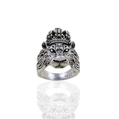 Silver plated chain with silver plated KGF LION shape adjustable ring combo set Rhodium Plated Stainless Steel Chain c5fu54-ny