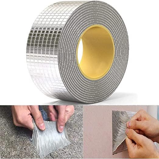 Leakage Repair Waterproof Tape for Pipe Roof Water Leakage Solution Aluminum Foil Adhesive Tape Sealing Butyl Rubber Tape for Surface Crack, Pipe Rupture (5cmx5m) c5fu54-ny
