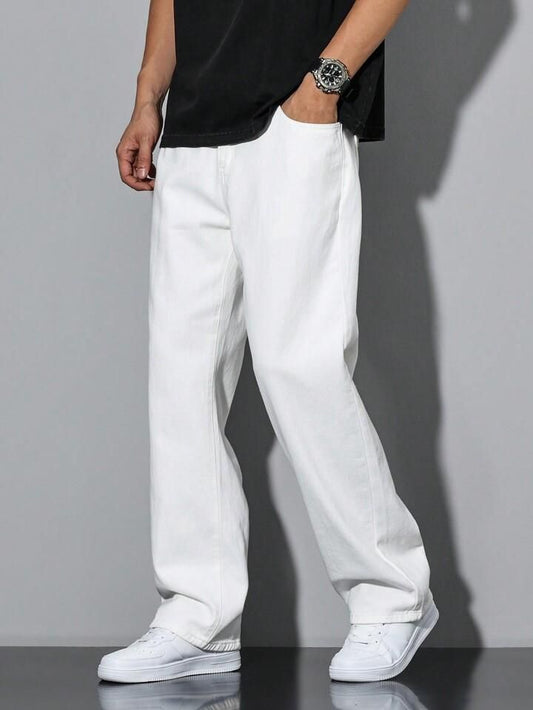 Men's Loose Fit Mid Rise White Jeans c5fu54-ny