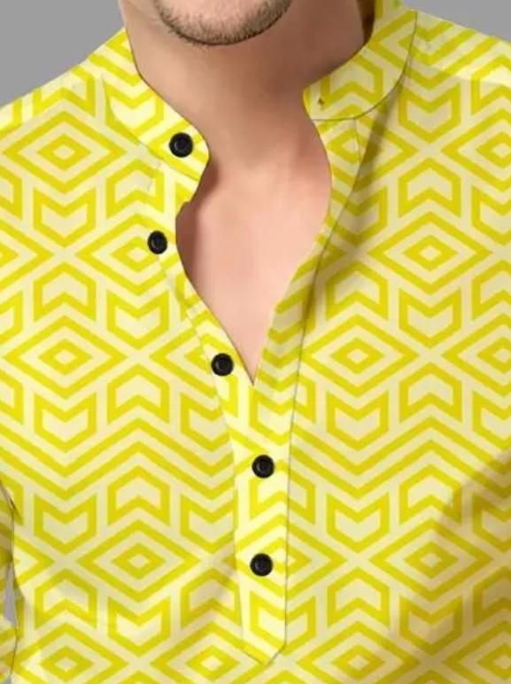 Men's Printed Spread Collar Casual Shirt Yellow c5fu54-ny