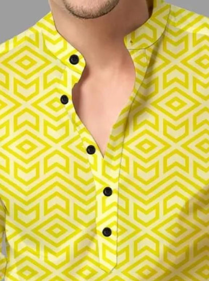 Men's Printed Spread Collar Casual Shirt Yellow c5fu54-ny
