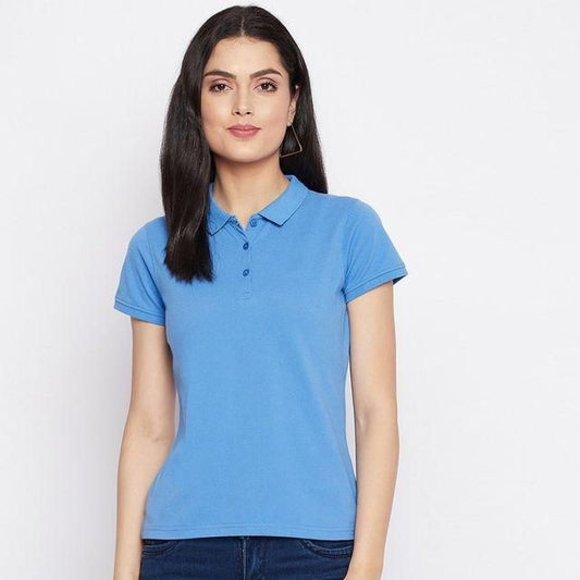 Ketex Sky Blue Cotton Blend Polo Neck Tshirt c5fu54-ny