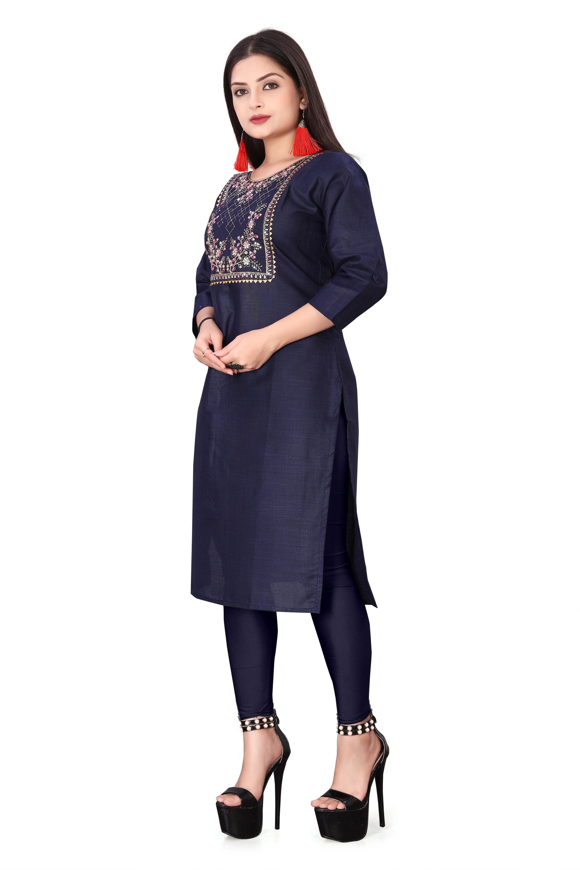 Women's Embroidery Cotton Slub Kurti c5fu54-ny