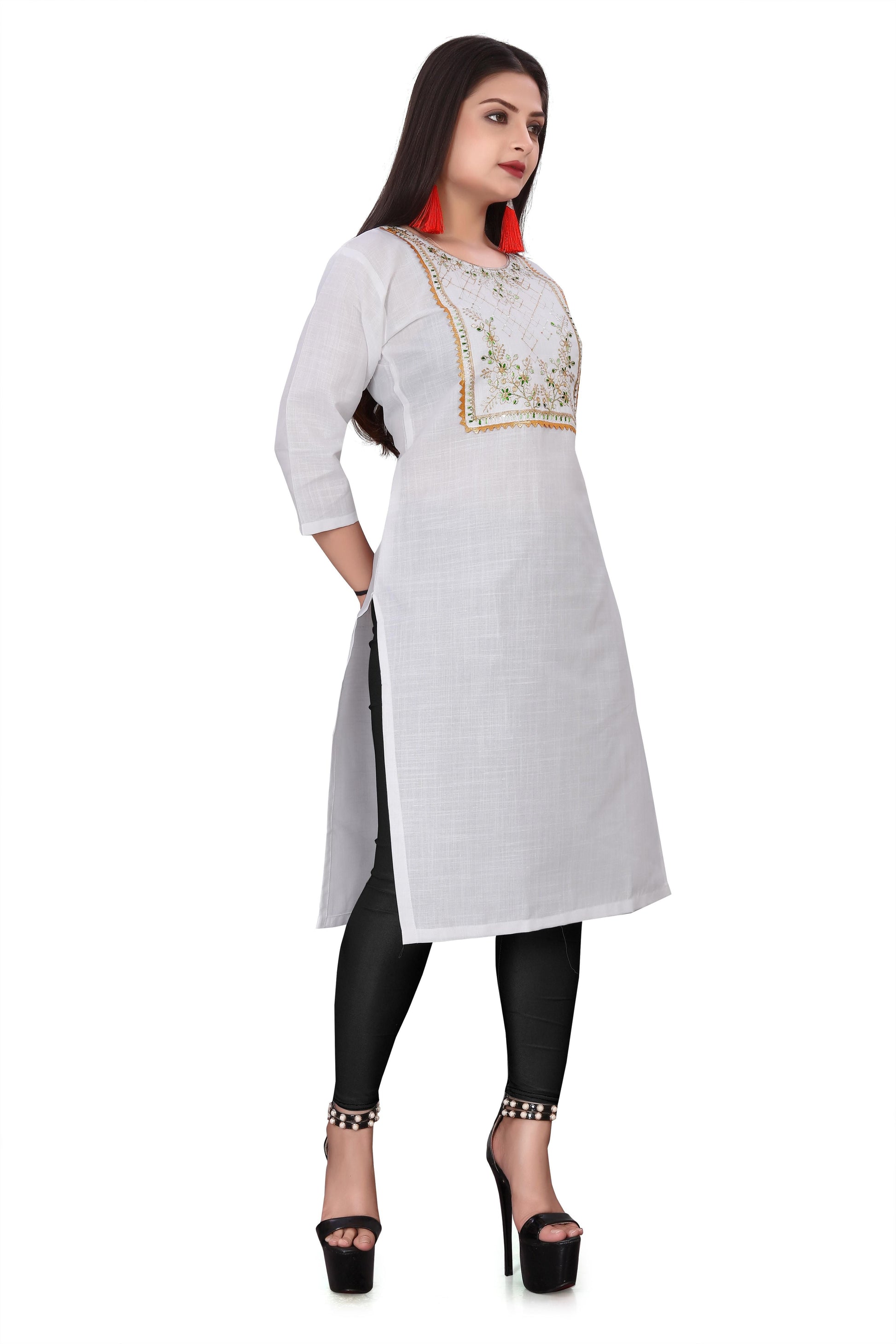 Women's Embroidery Cotton Slub Kurti c5fu54-ny